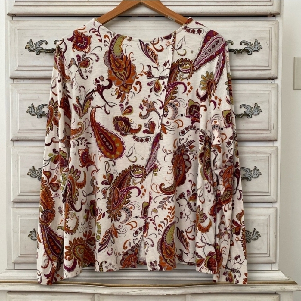 J. Jill Brown Paisley Long-Sleeved Top Sz LP Falls Colors soft comfy - Picture 3 of 8